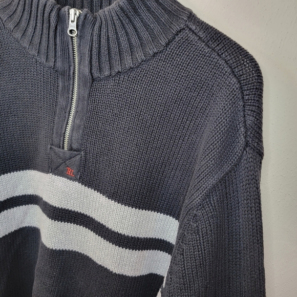 Polo Jeans Company Mens Ralph Lauren Sz XXL Dark Blue Quarter Zip Sweater Y2K - Picture 2 of 9